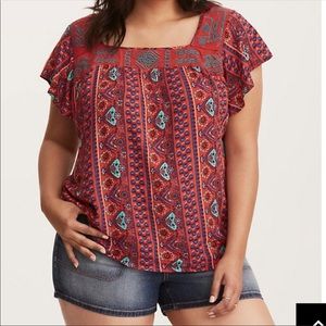 Torrid Embroidered Blouse Square Neck Paisley 1X